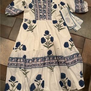 Floral Embroidered White and Blue Dress